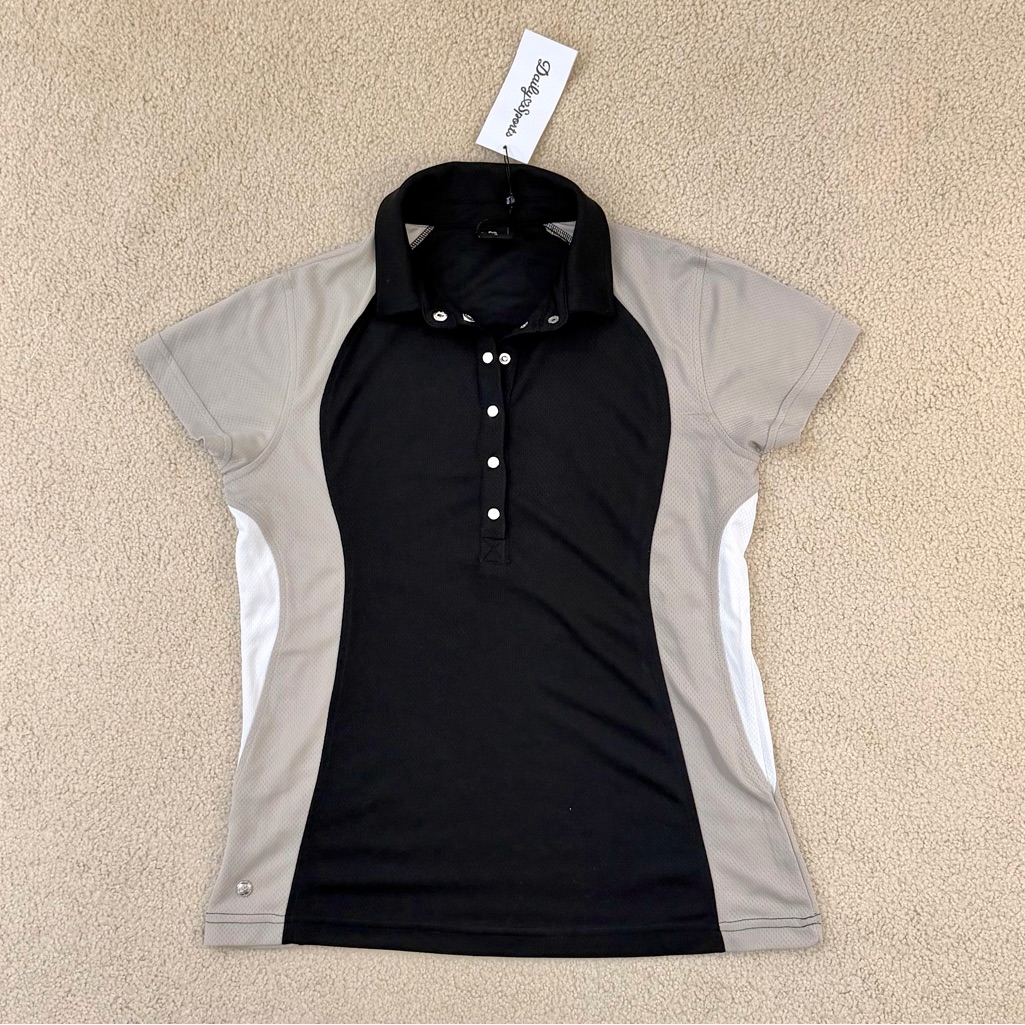 Women’s Golf Polo Shirt - Black, Tan, & White